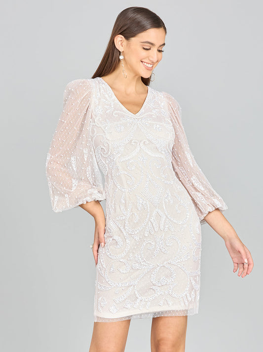 V-Neck, Balloon Sleeve Bridal Mini