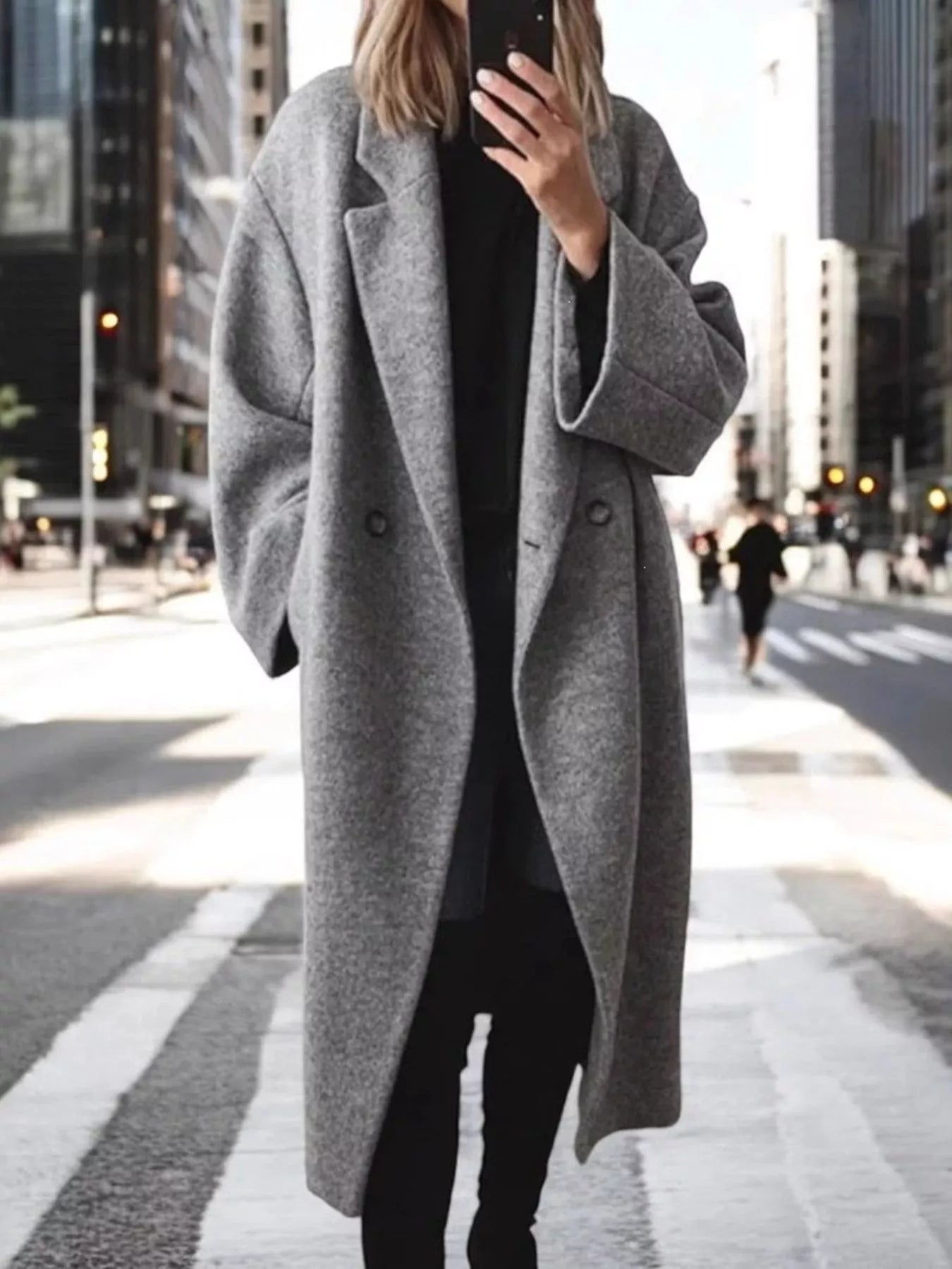 Full Size Lapel Collar Wool Blend Longline Coat Plus Size