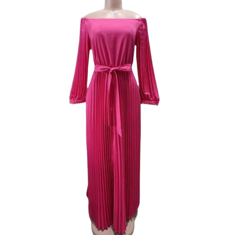 Long Pleated One-shoulder Dress Loose Large Size
