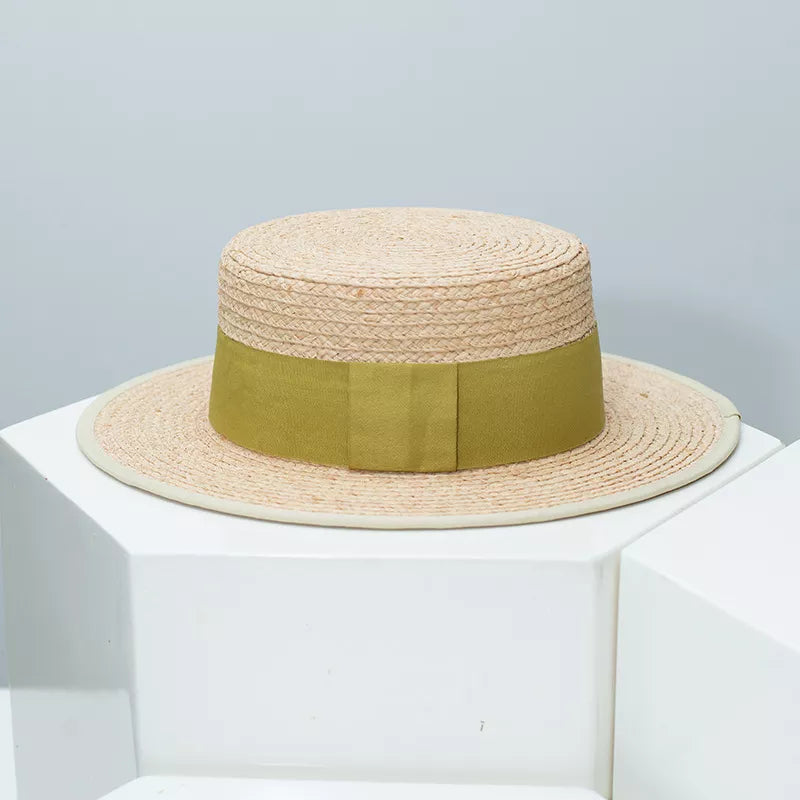 Straw Boater Hat with Contrast Band