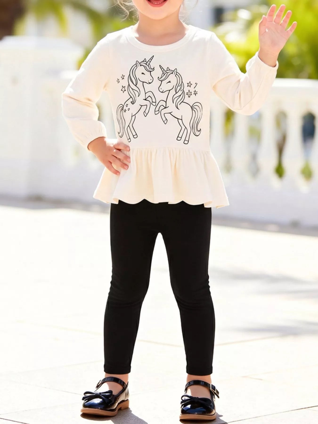 Children's Unicorn Graphic Peplum Top and Leggings Set