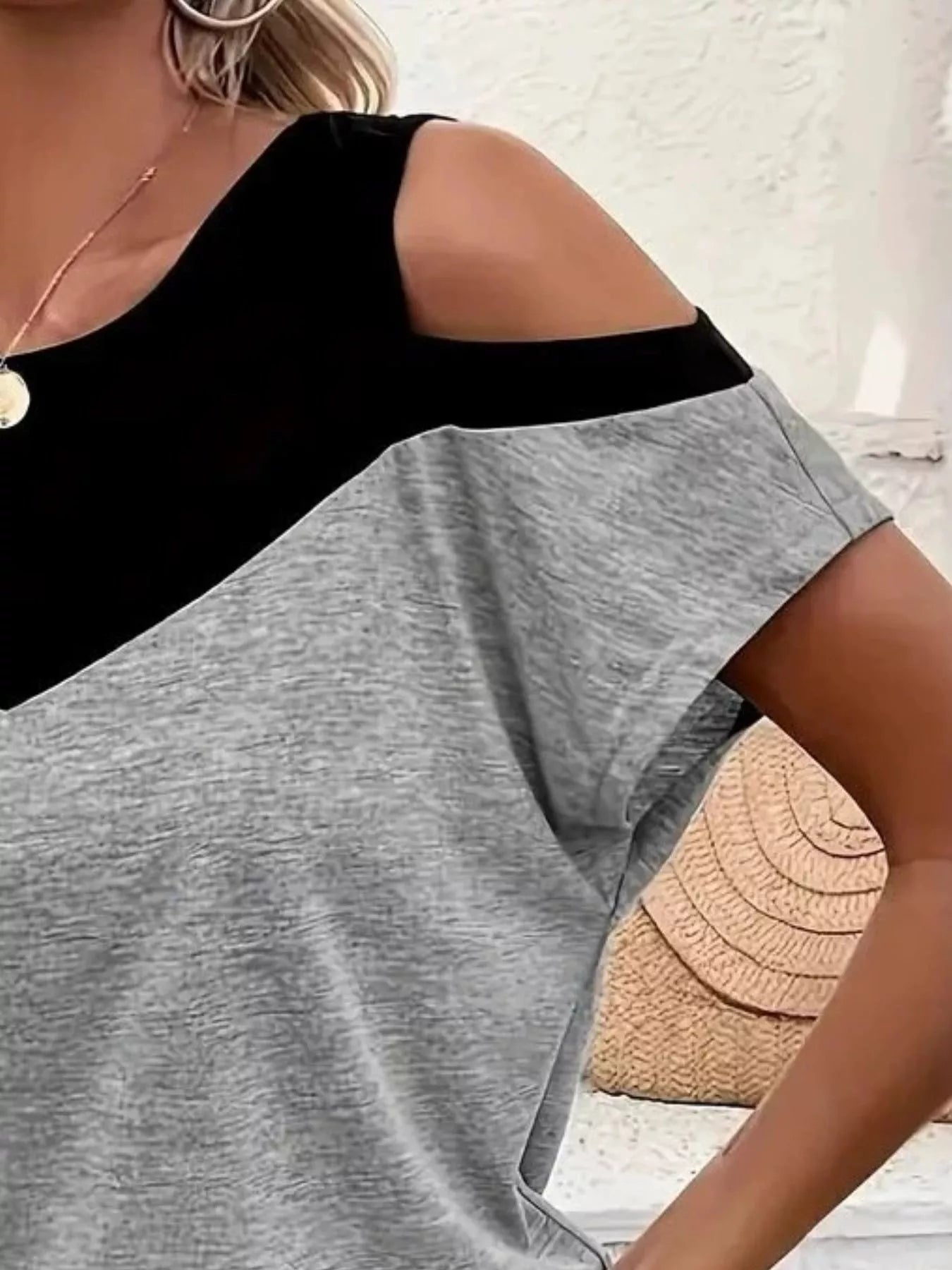 Cold Shoulder Color Block T-Shirt