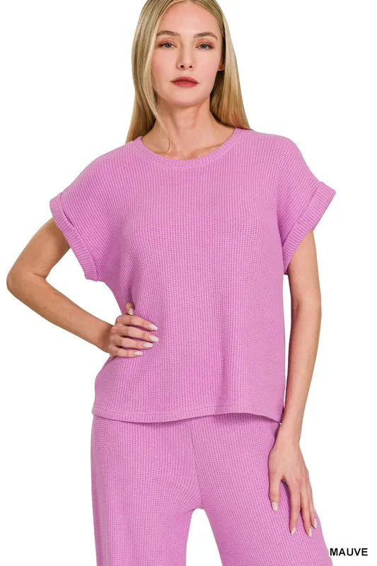 Zenana Rolled Sleeve Top and Pants Sweater Set