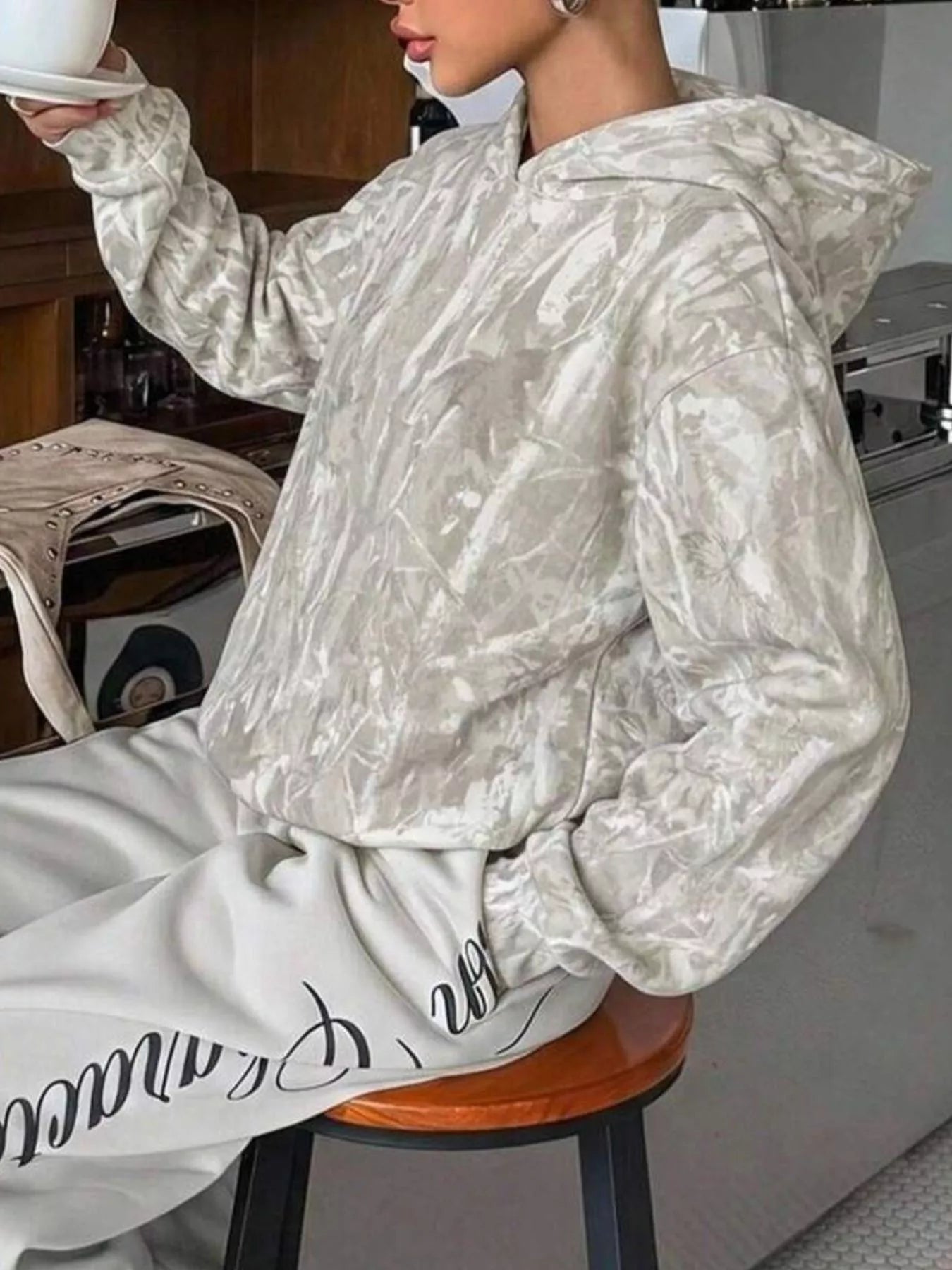 Leopard Dropped Shoulder Hoodie