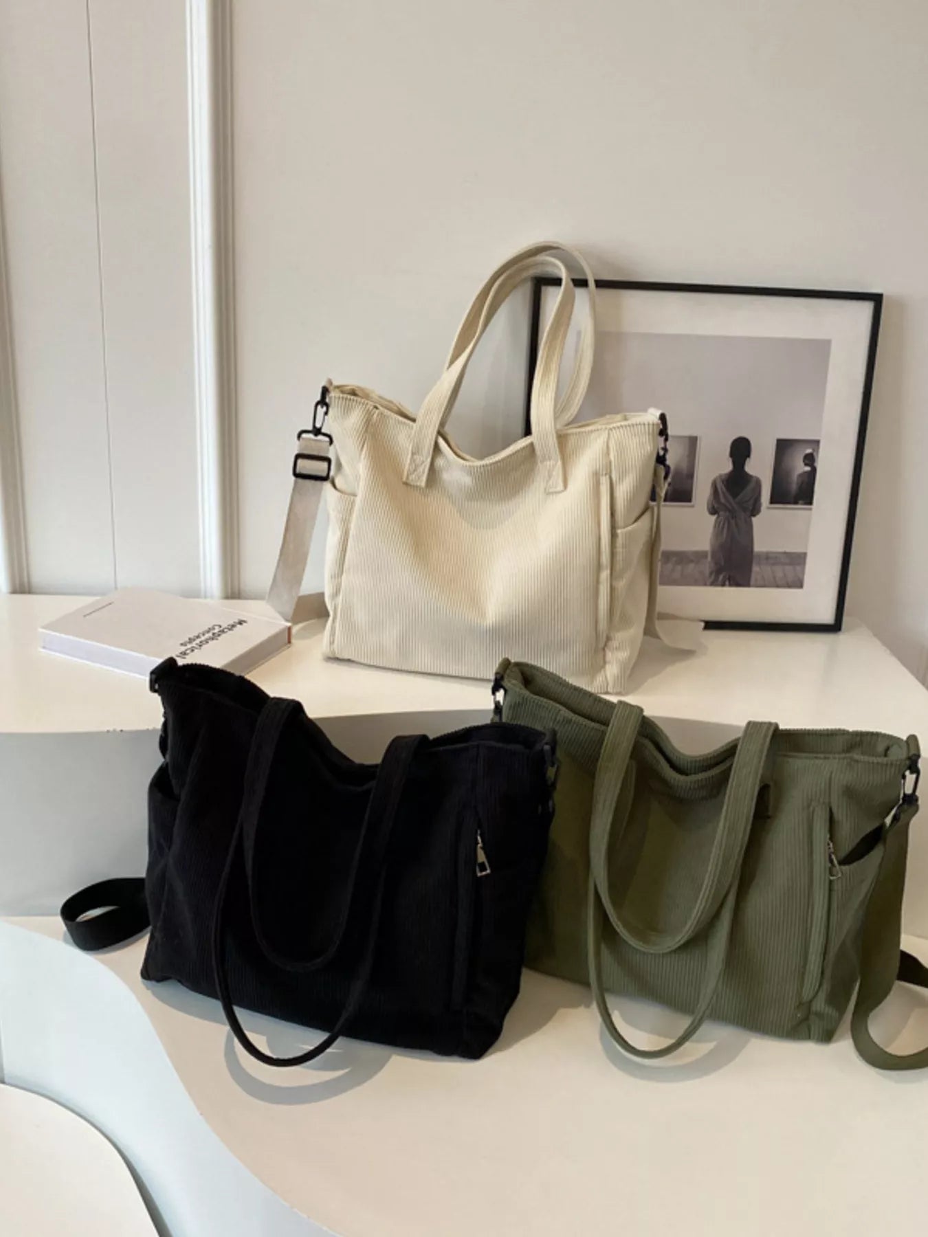 Corduroy Solid Color Handbag
