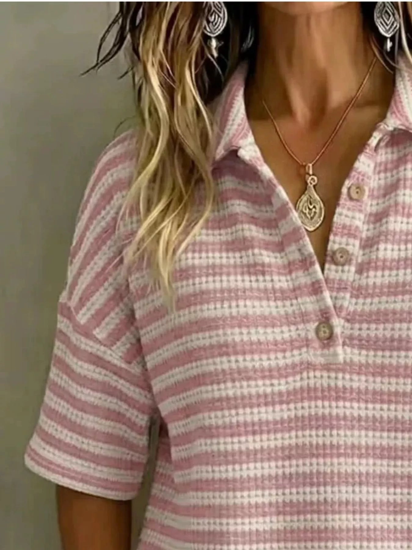 Full Size Contrast Striped Knit Polo Shirt Plus Size