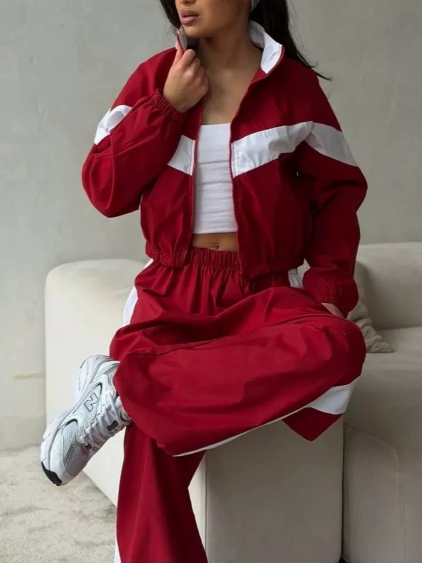 Color Block Zip Up Outerwear and Pants Set