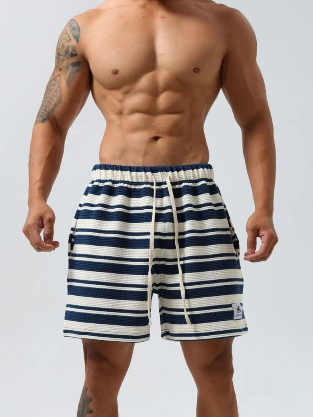 Men's Plus Size Drawstring Striped Shorts