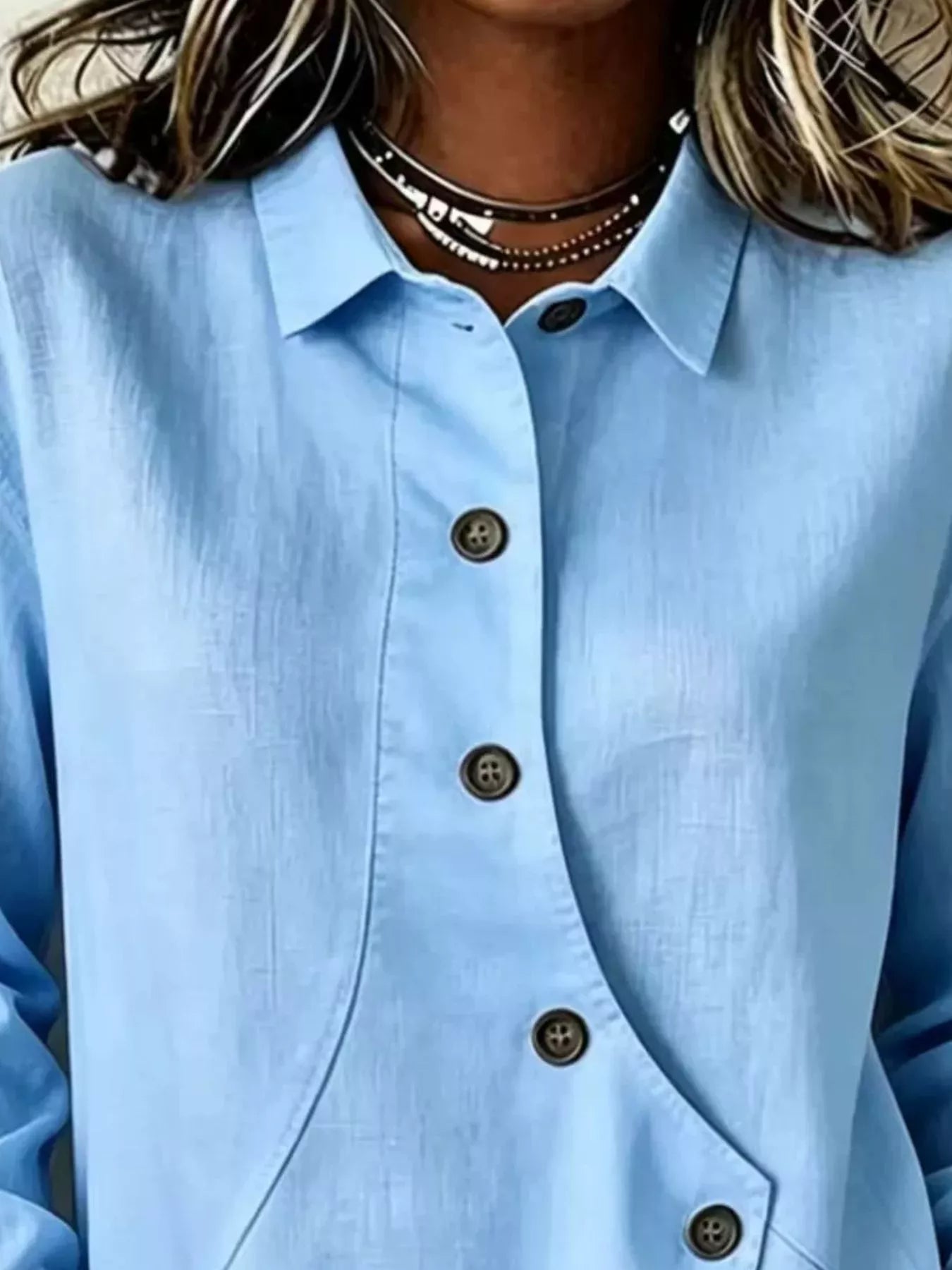 Full Size Asymmetrical Button Down Shirt Plus Size