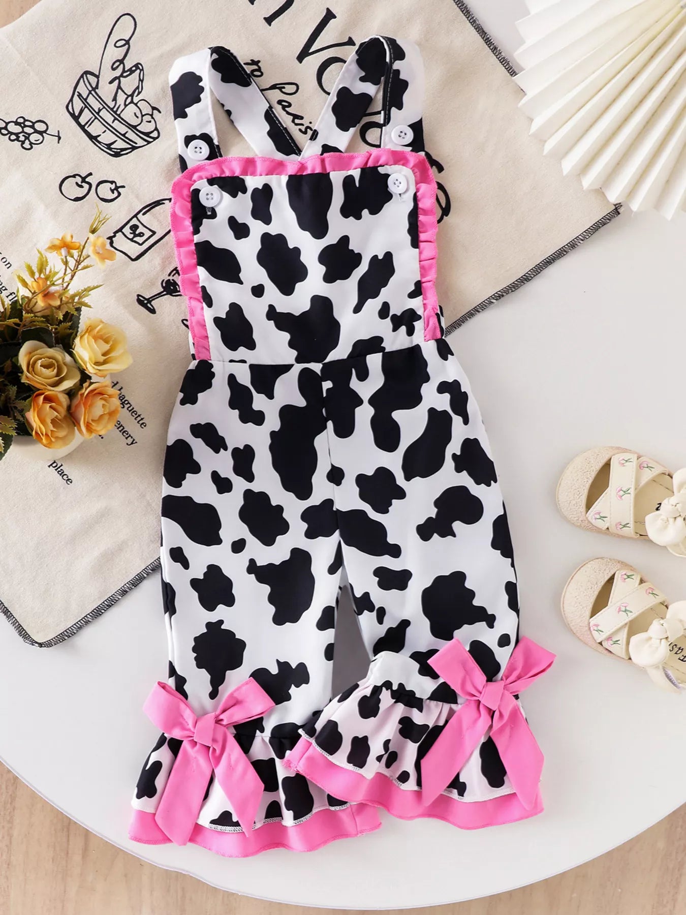 Children's Cow Print Ruffle Jumpsuit