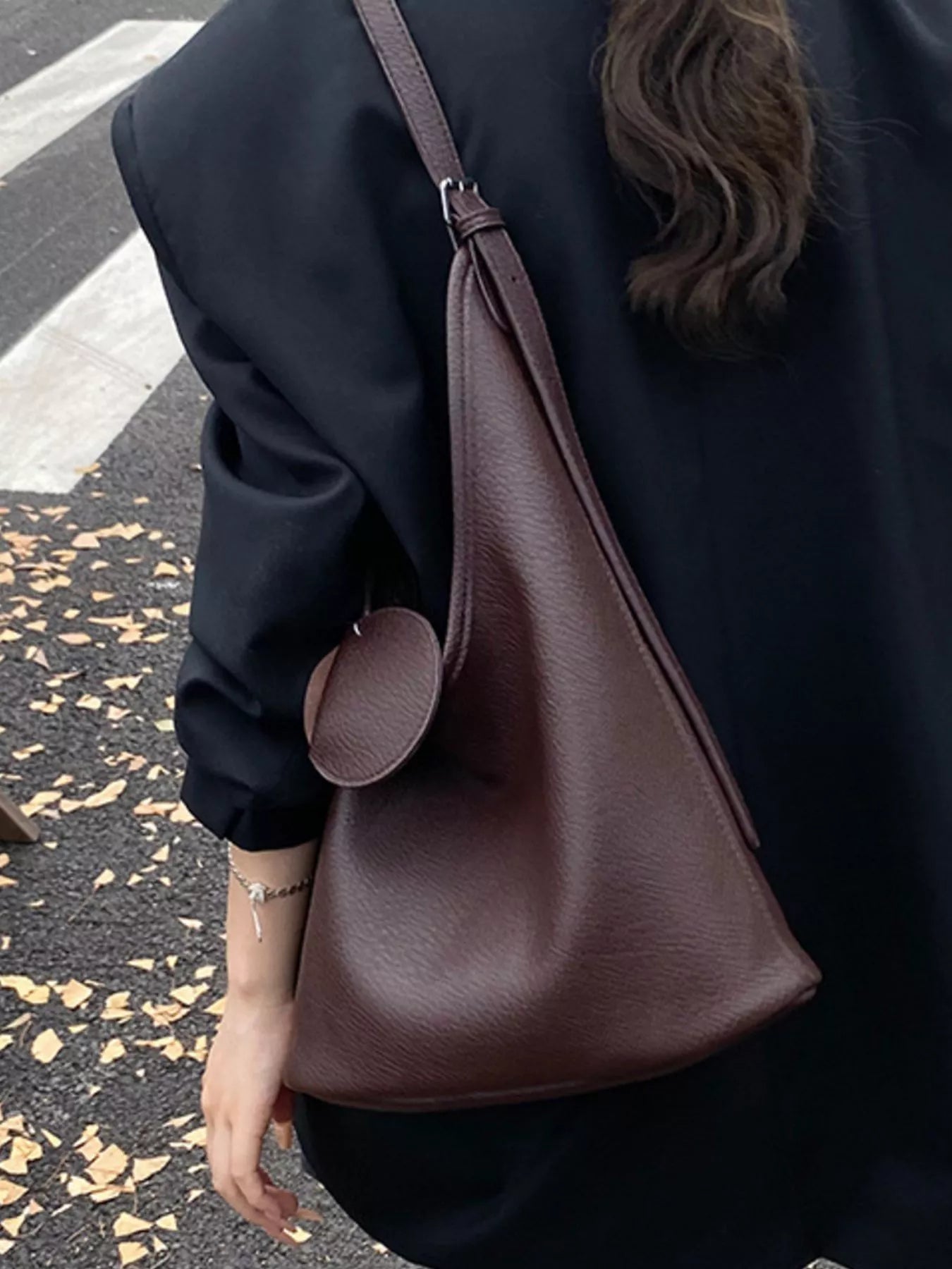 Solid Color Leather Handbag