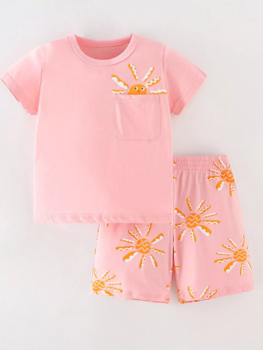 Children's Sun Round Neck Top and Shorts Set