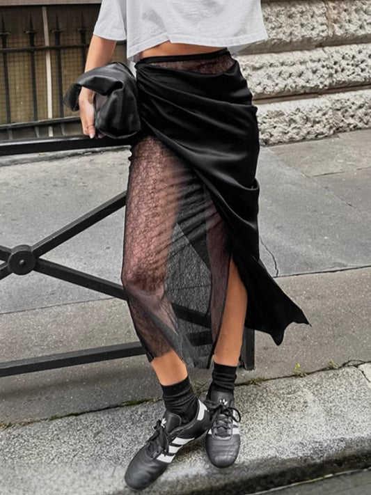Lace Panel Midi Skirt