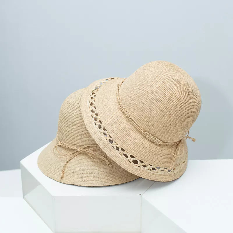 Straw Bucket Hat with Decorative Band