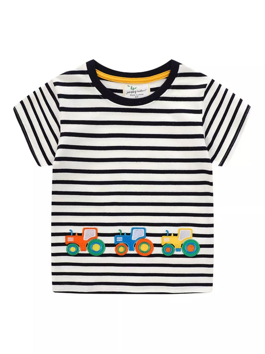Children's Embroidered Striped Round Neck T-Shirt
