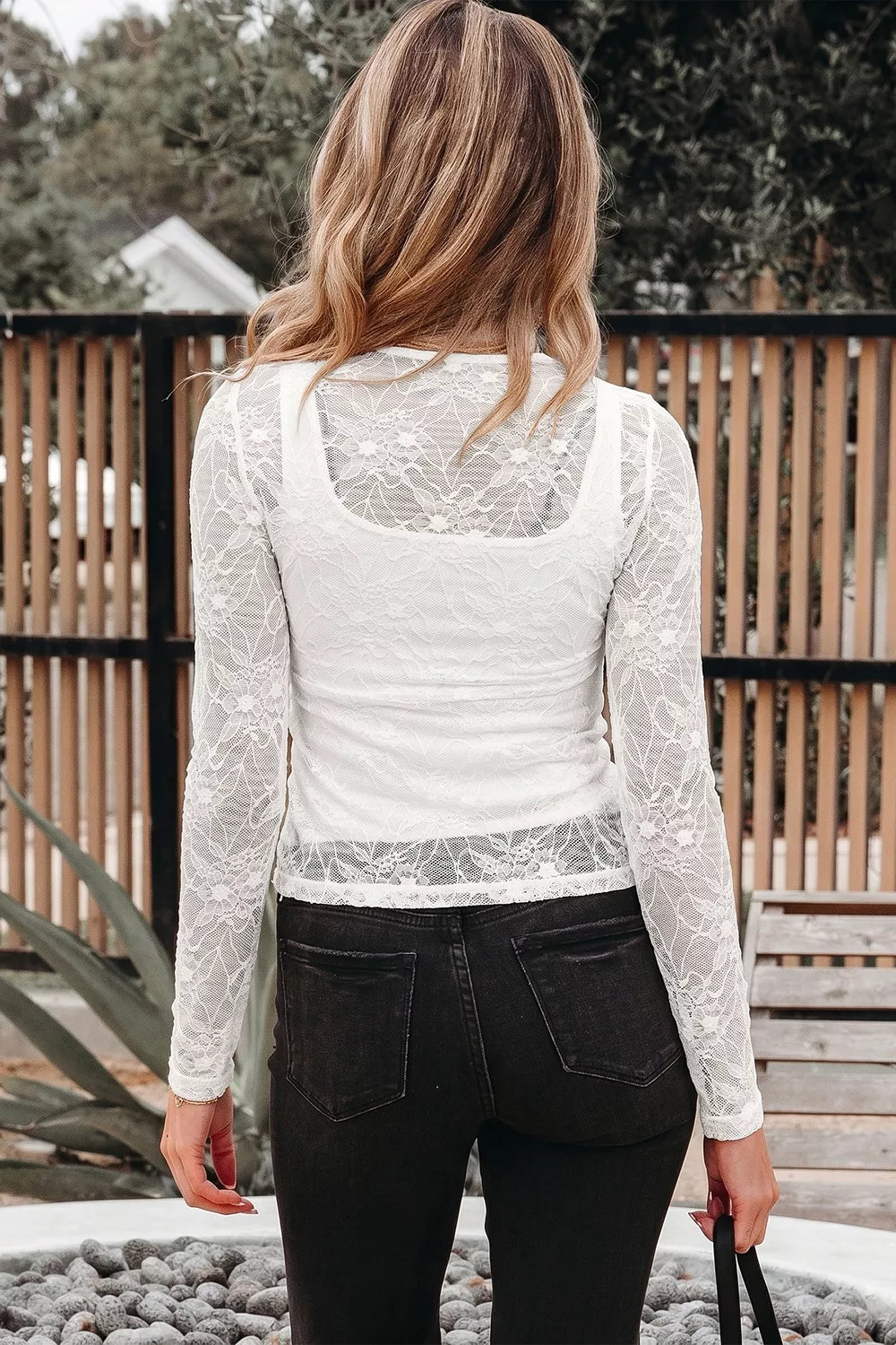 Long Sleeve Sheer Mesh Lace Top