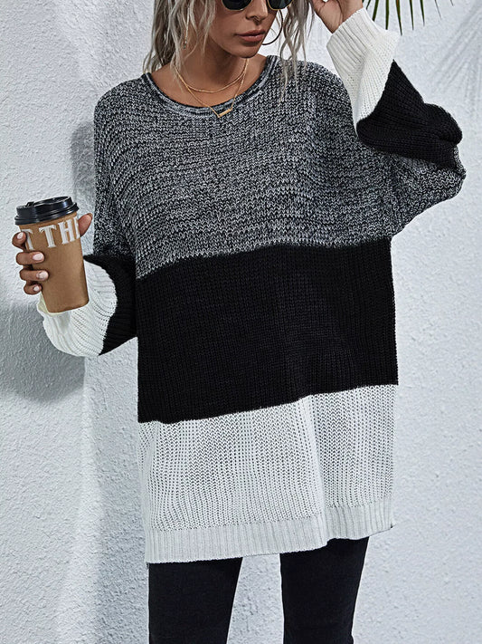 Color Block Round Neck Oversized Sweater