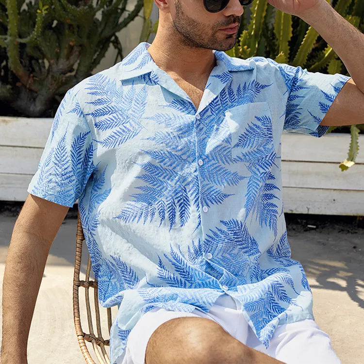 Men's Full Size Leaf Print Short Sleeve Shirt Plus Size
