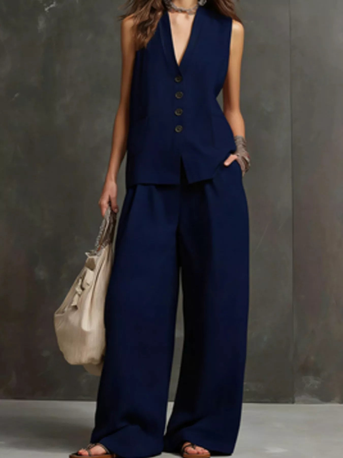 Sleeveless Vest and Wide-Leg Pants Set