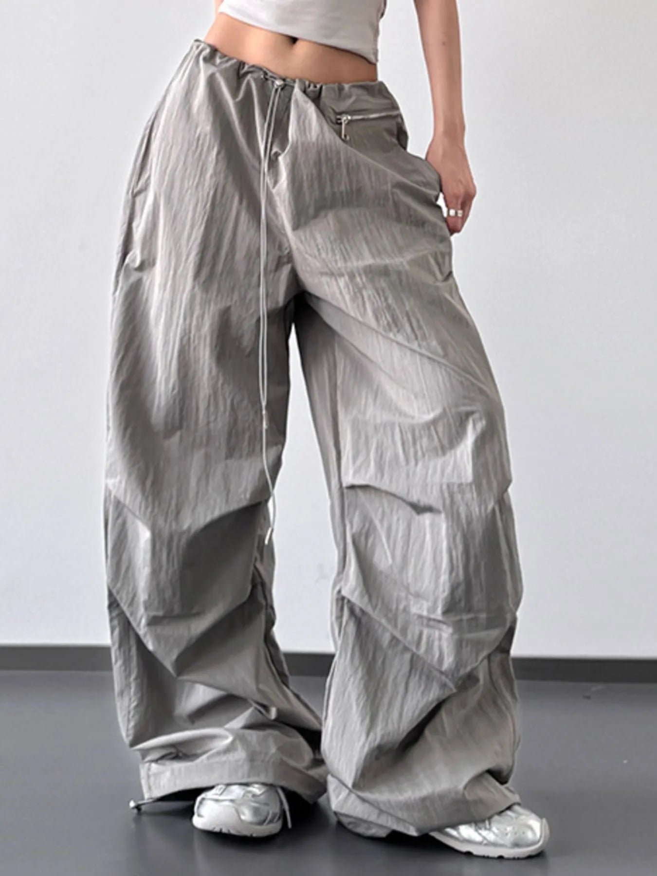 Drawstring Wide Leg Cargo Pants