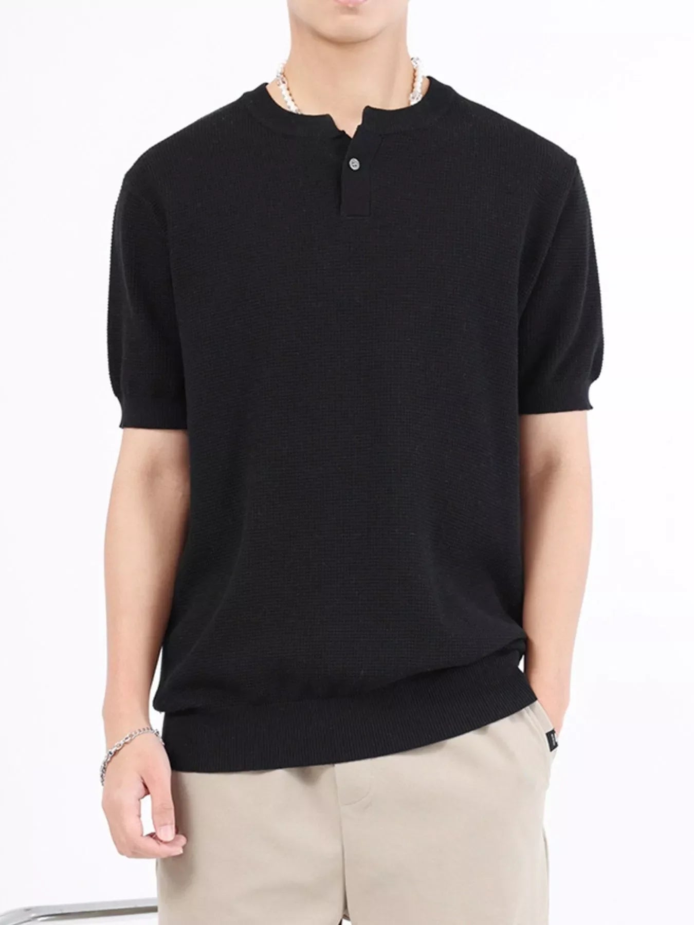 Men's Plus Size Casual Knit Henley T-Shirt