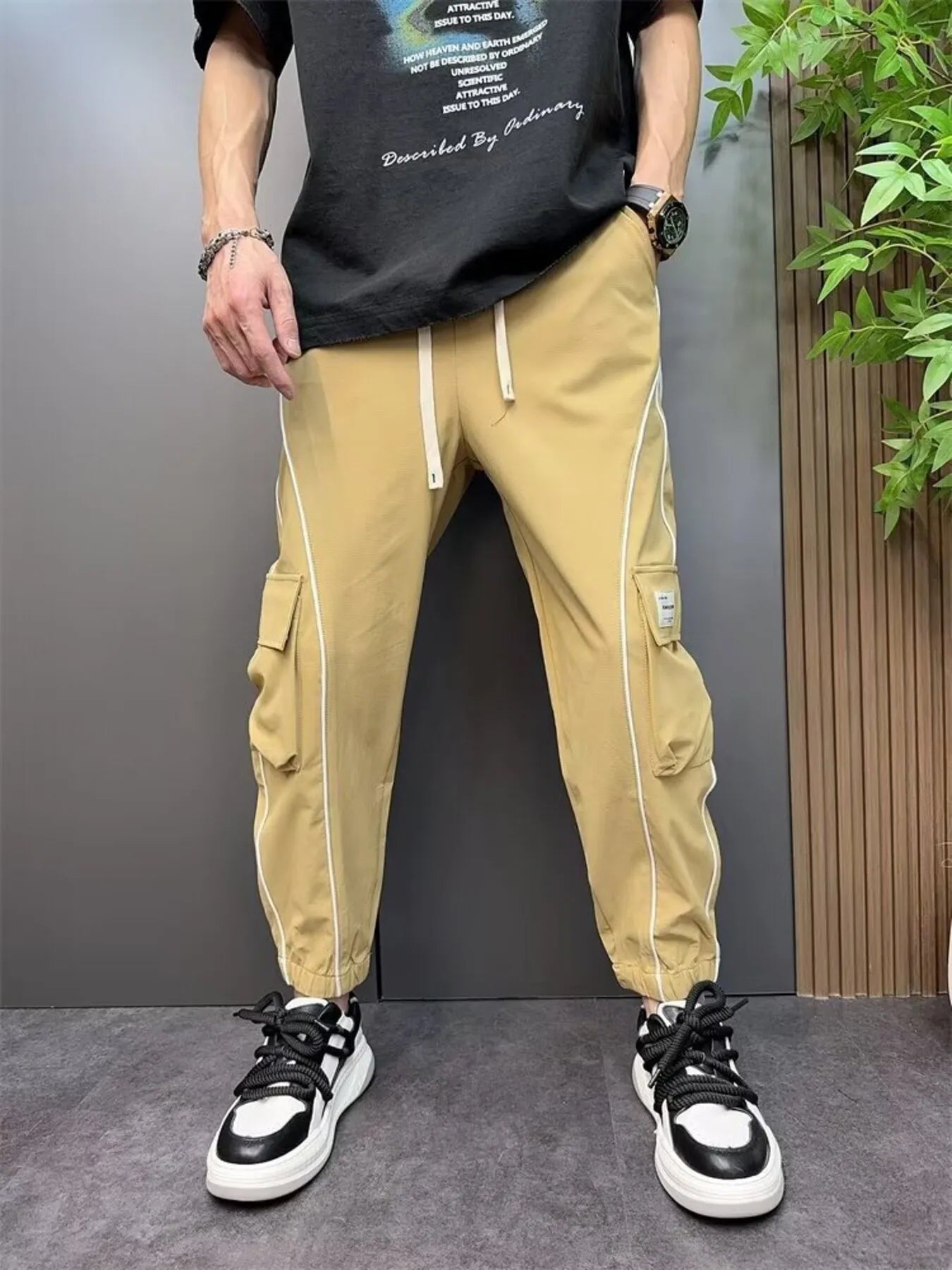 Men's Plus Size Stripe Cargo Joggers