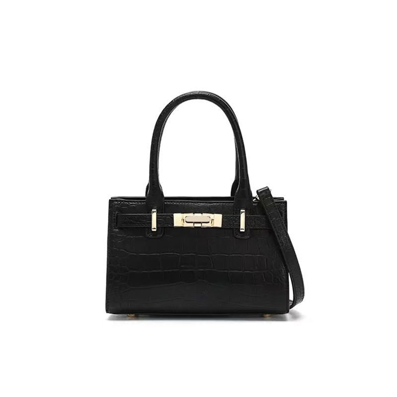 Crocodile-Embossed Leather Top Handle Handbag
