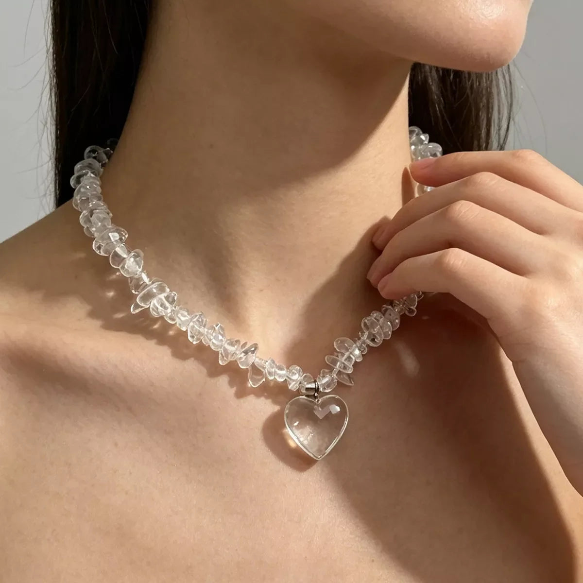 Clear Crystal Heart Pendant Necklace