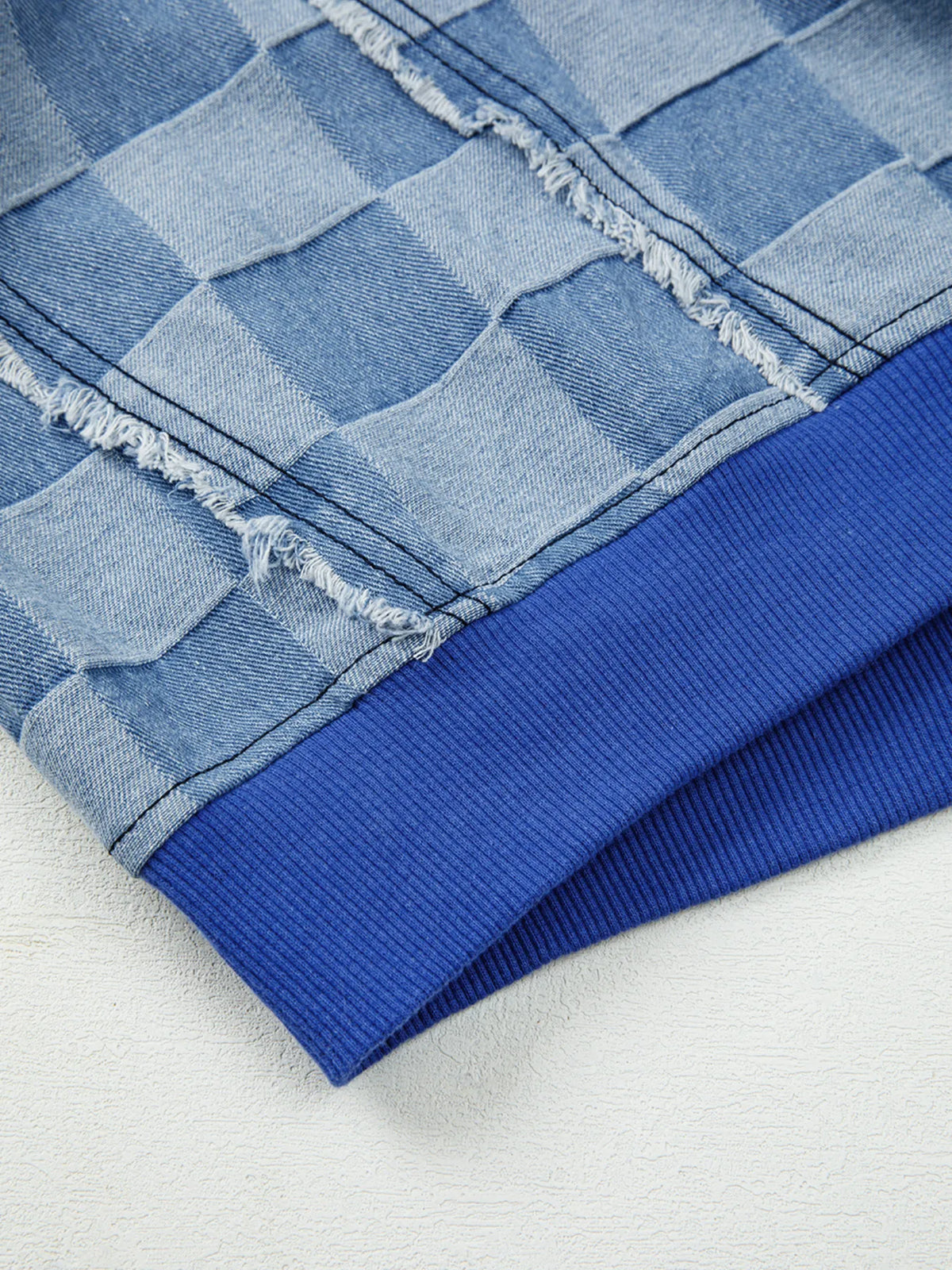 Checkerboard Splicing Raw Detail Oversized Denim Top