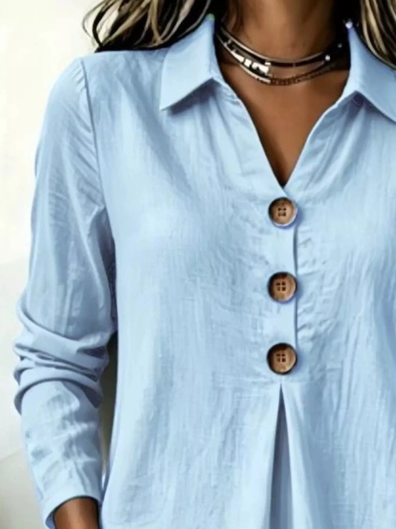 Button Detail Long Sleeve Blouse