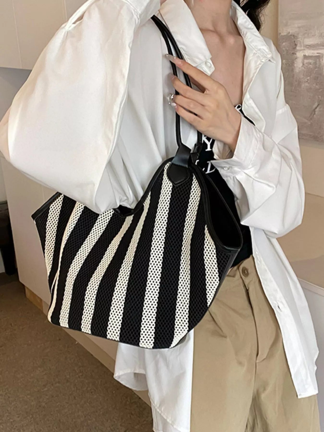 Striped Knit Shoulder Bag