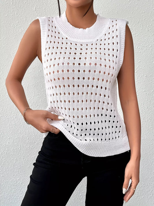 Hollow Out Round Neck Knit Tank