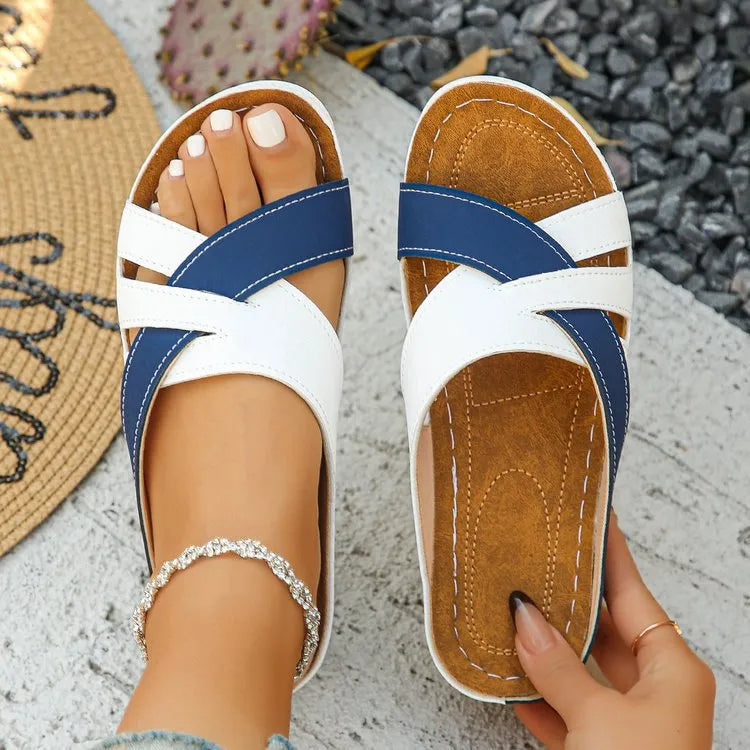 Contrast Cross Strap Wedge Sandals
