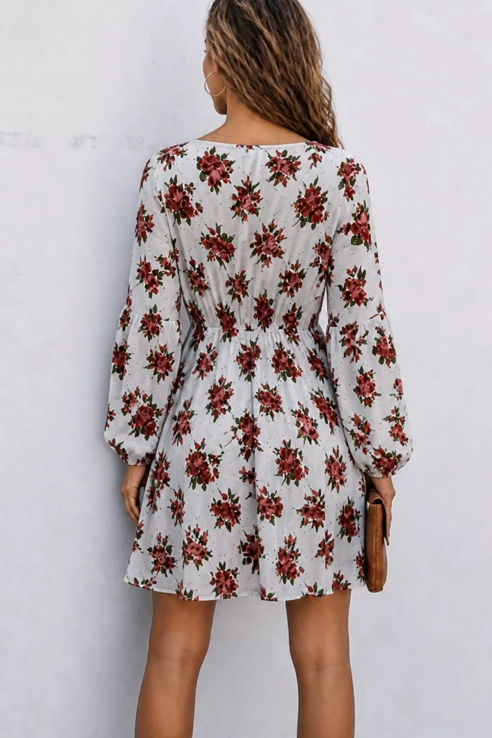 Floral Print Balloon Sleeve Mini Dress