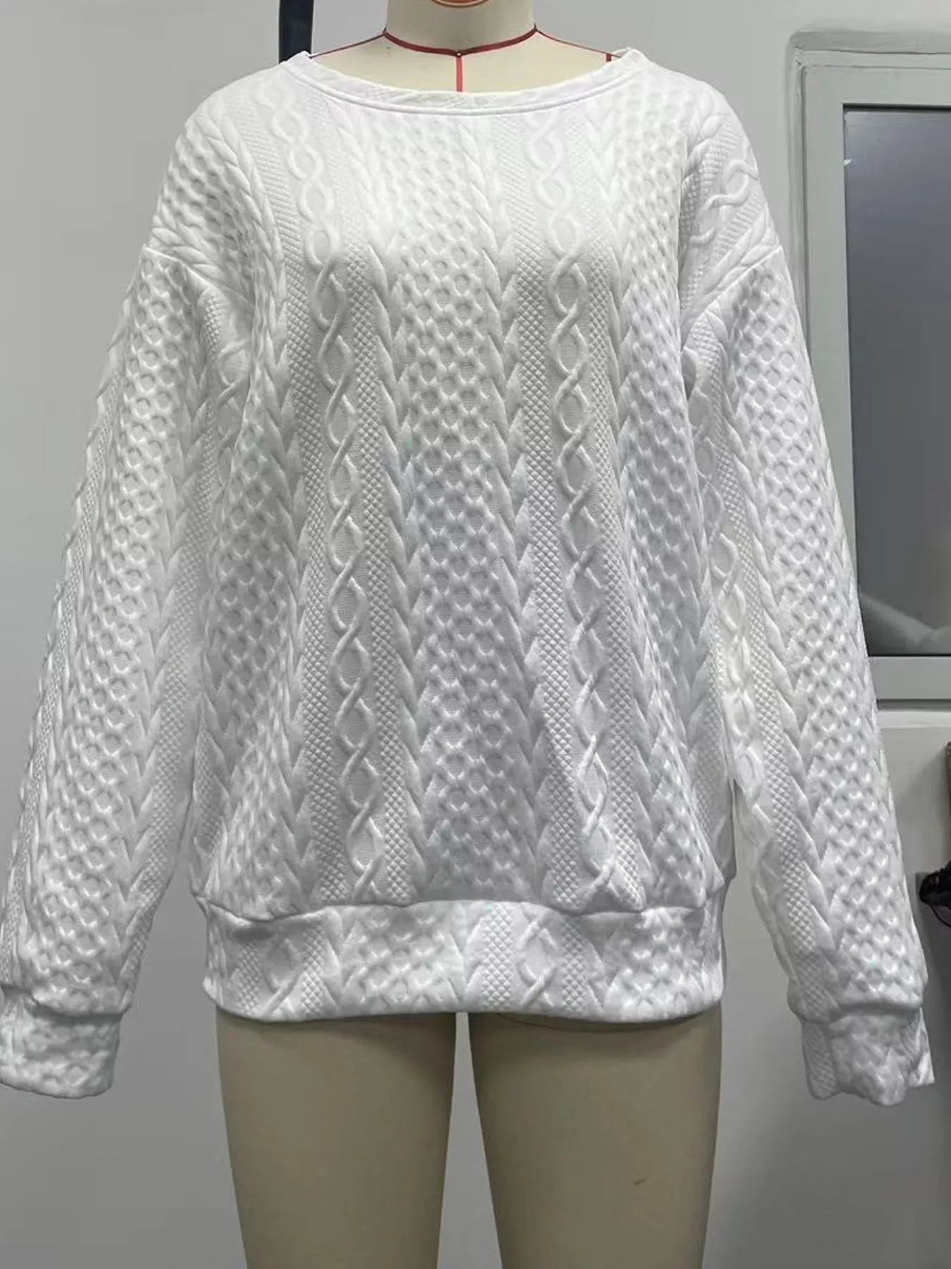 Textured Knit Crewneck Sweatshirt