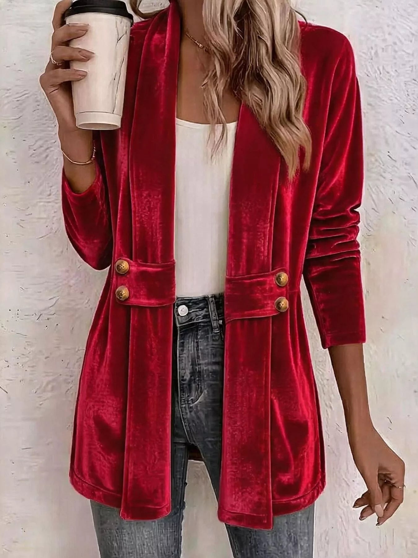 Full Size Velvet Open-Front Cardigan Plus Size