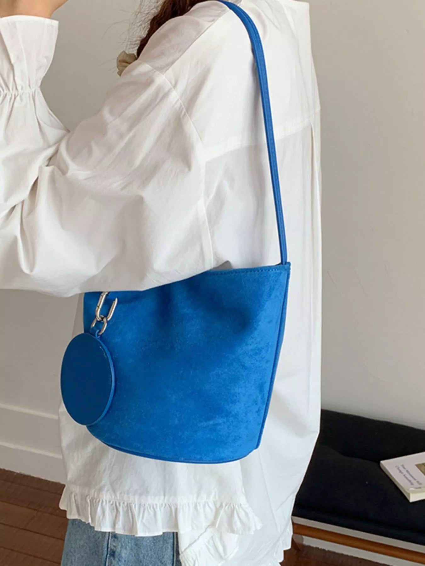 Suede Solid Color Bucket Bag