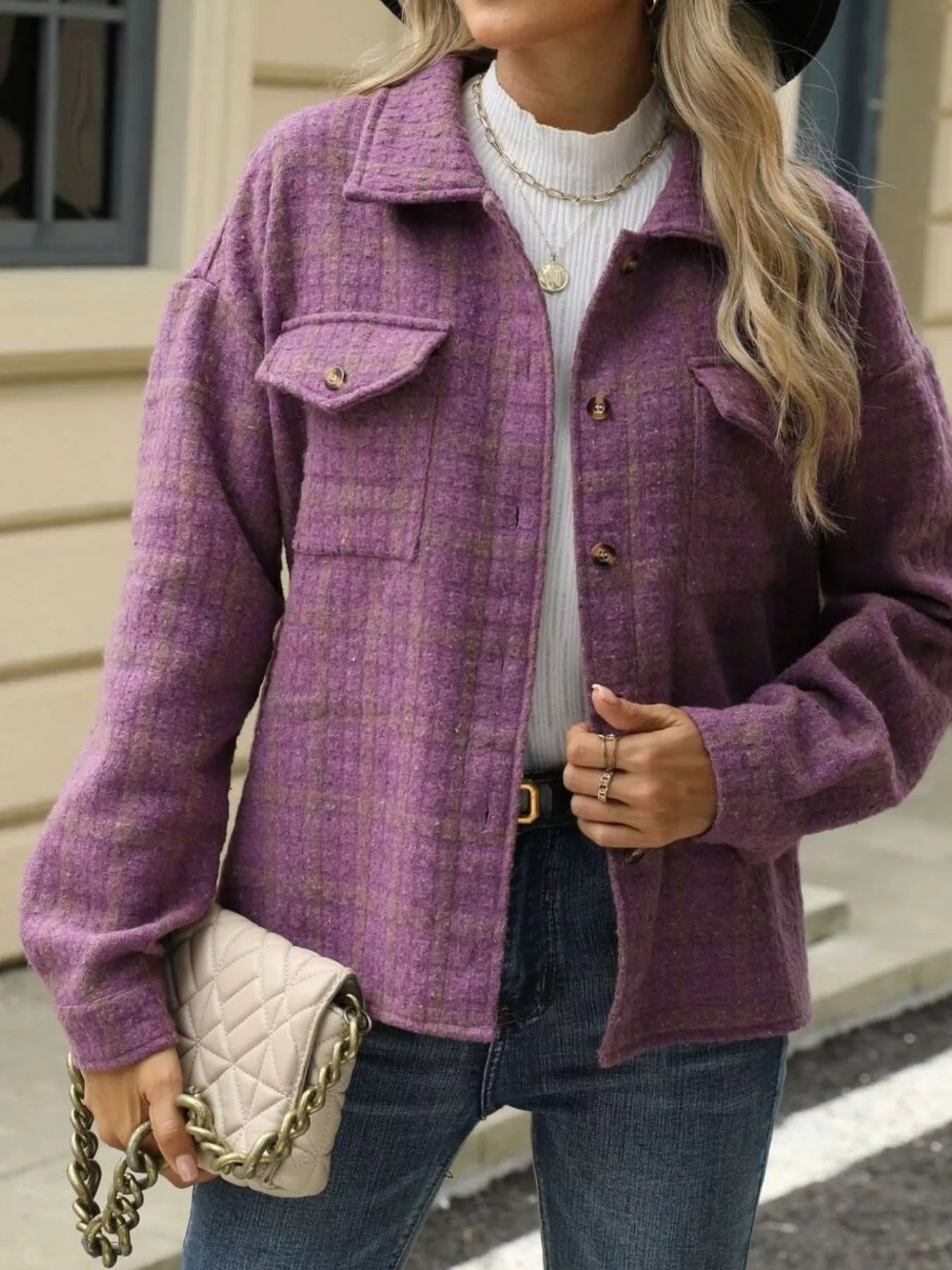 Plaid Button Up Long Sleeve Jacket