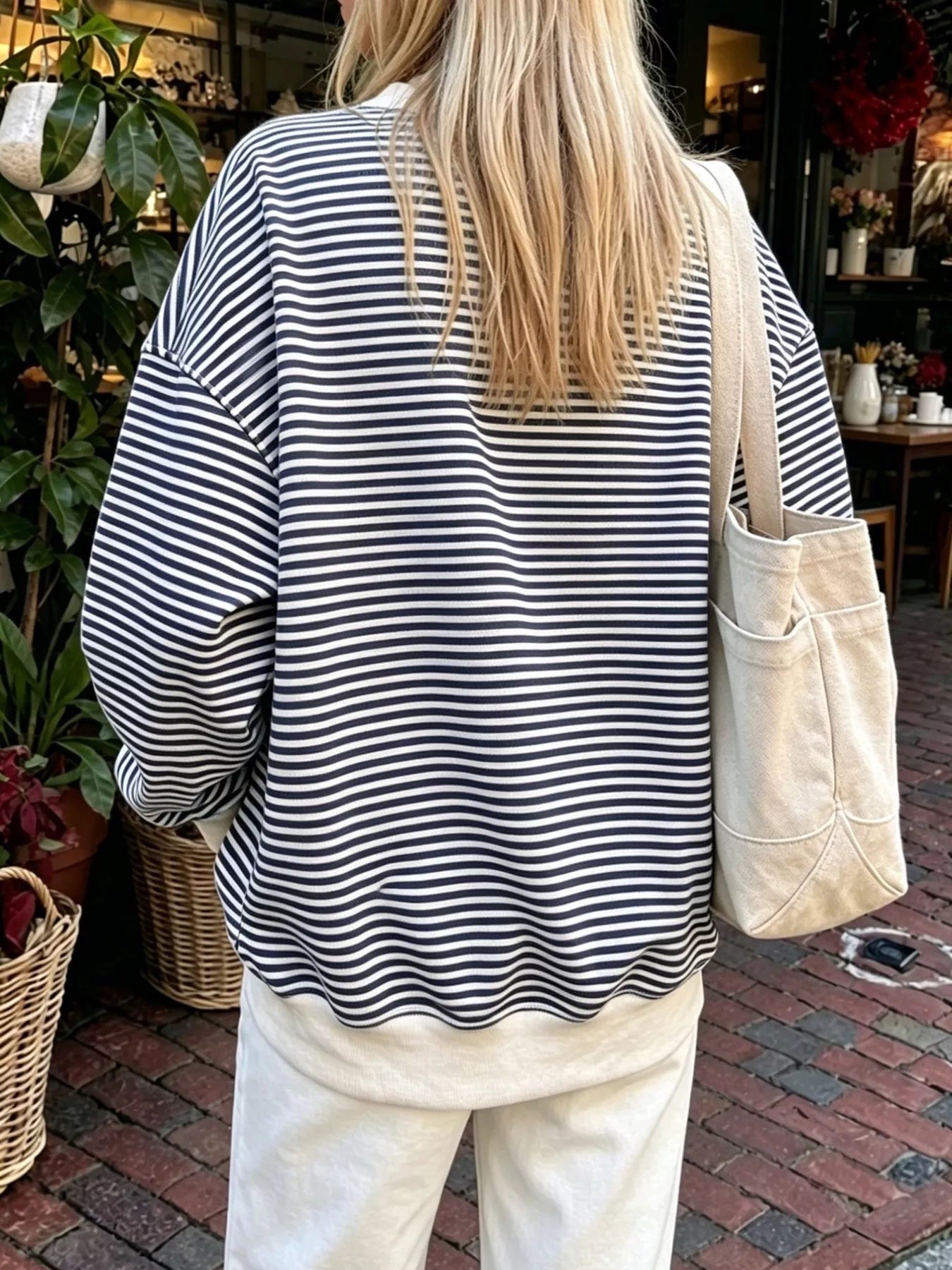 Oversized Striped Crew Neck Sweatshirt