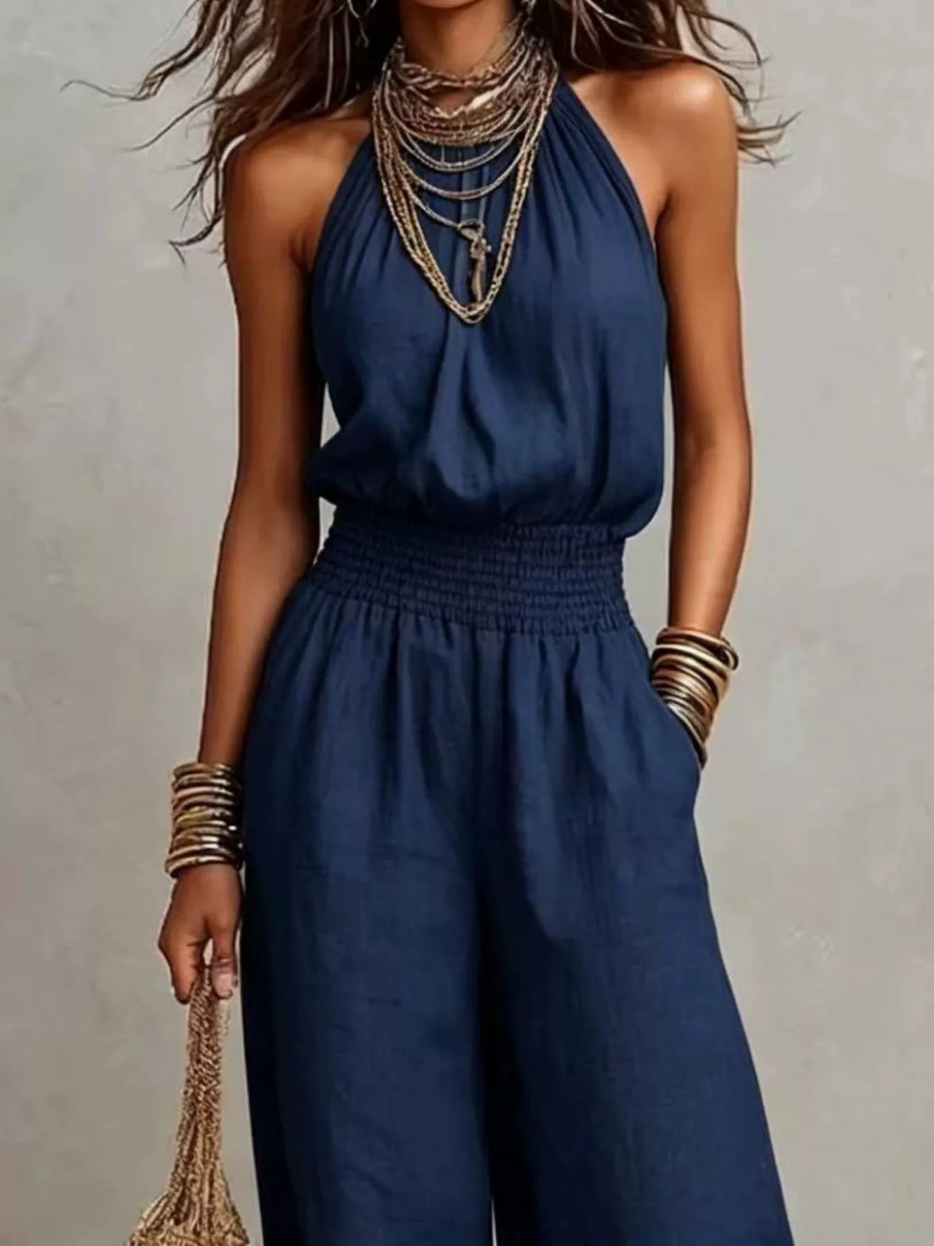 Elegant Halter Neck Wide-Leg Jumpsuit