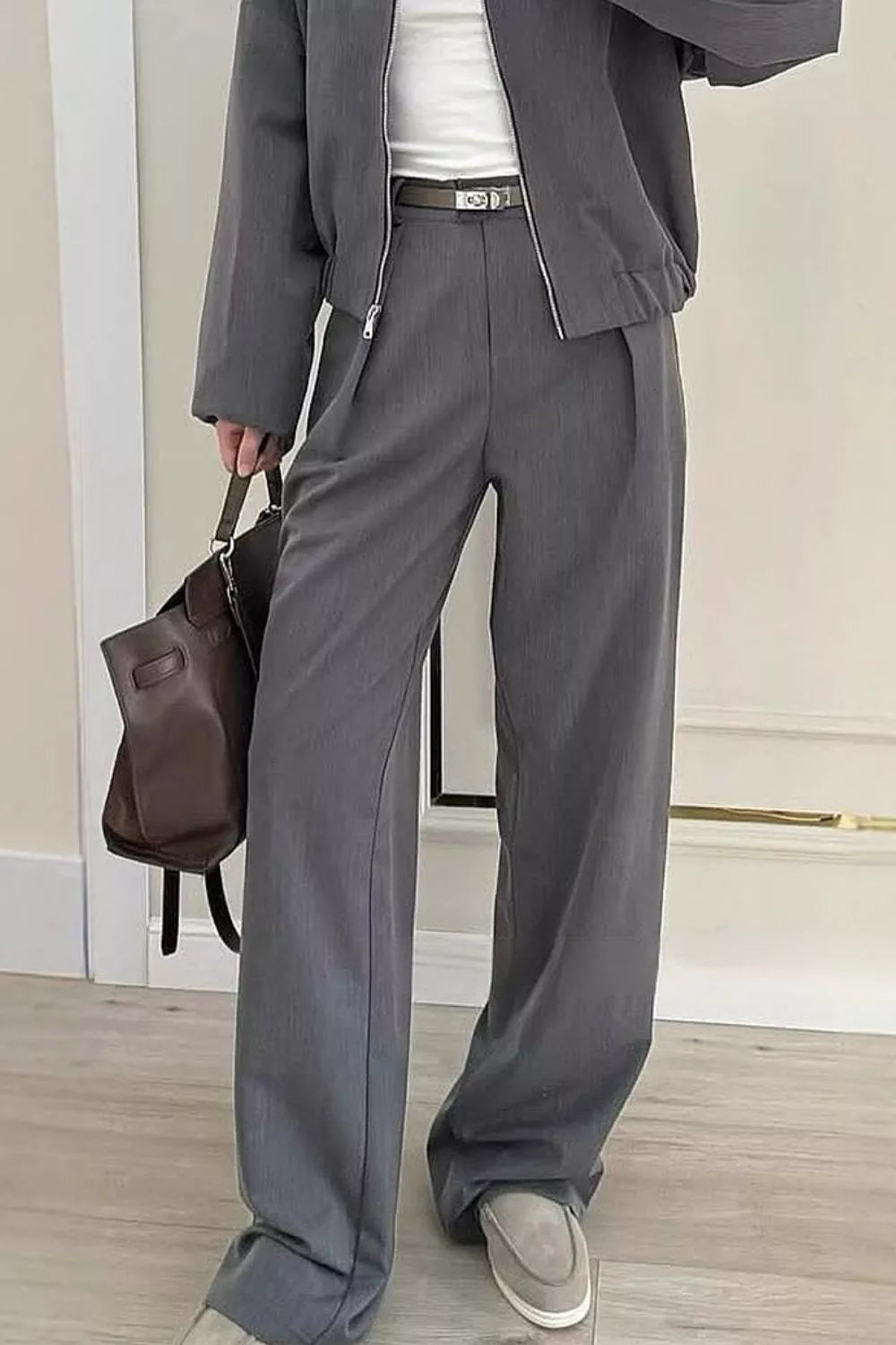 Zip-Up Jacket and Wide-Leg Pants Set