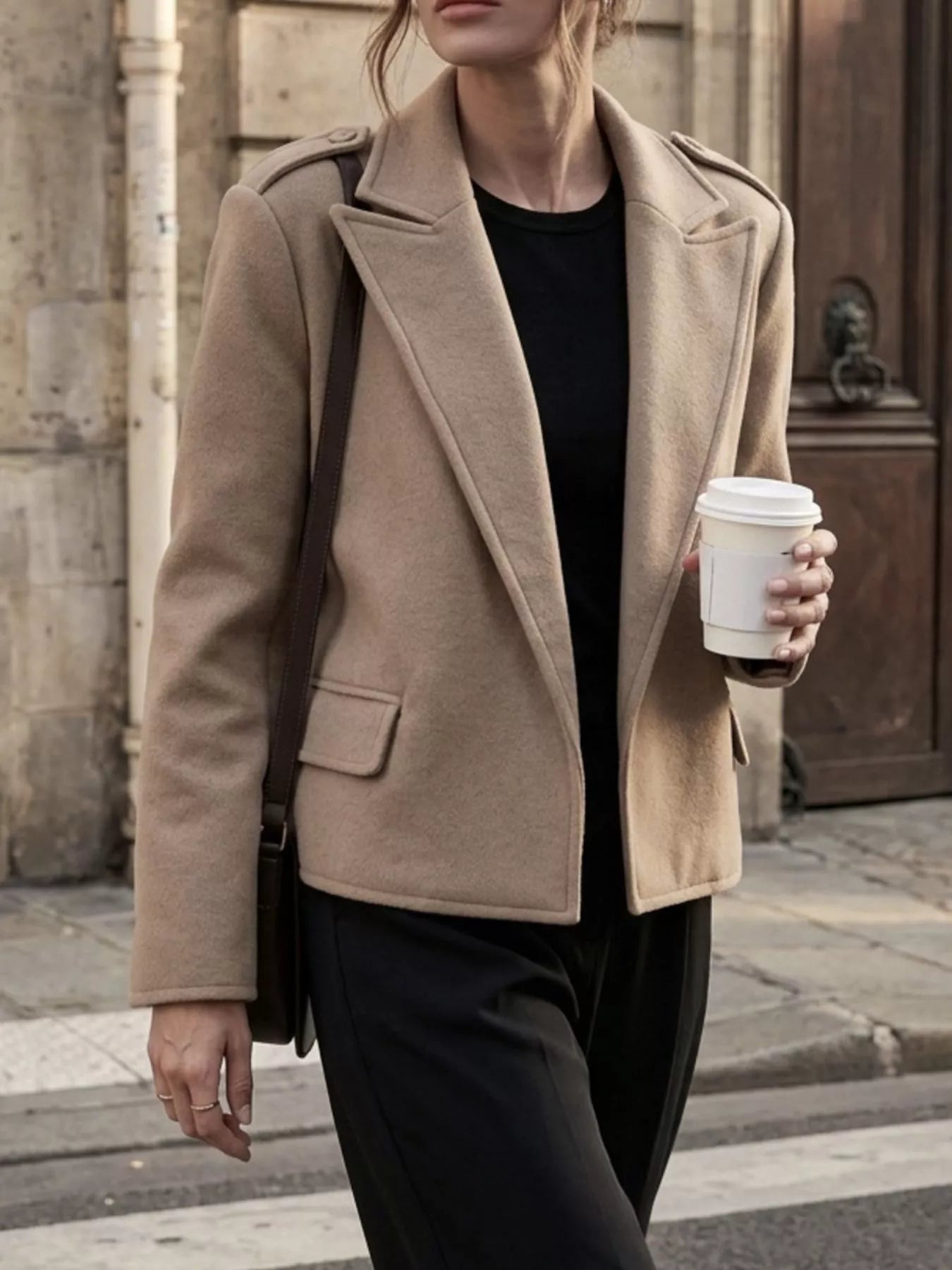 Lapel Collar Cropped Outerwear