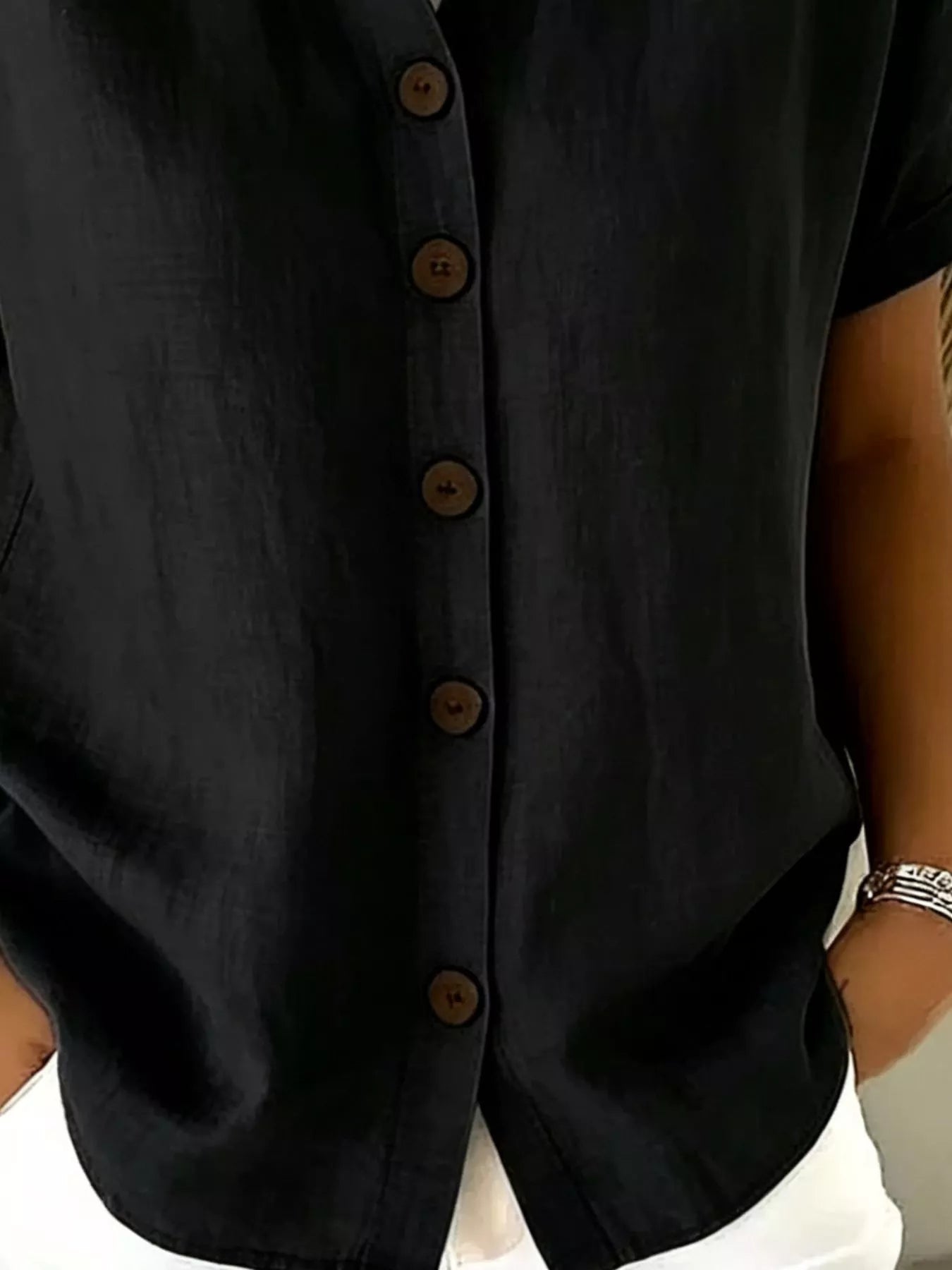 Full Size Button Up Short Sleeve Shirt Plus Size