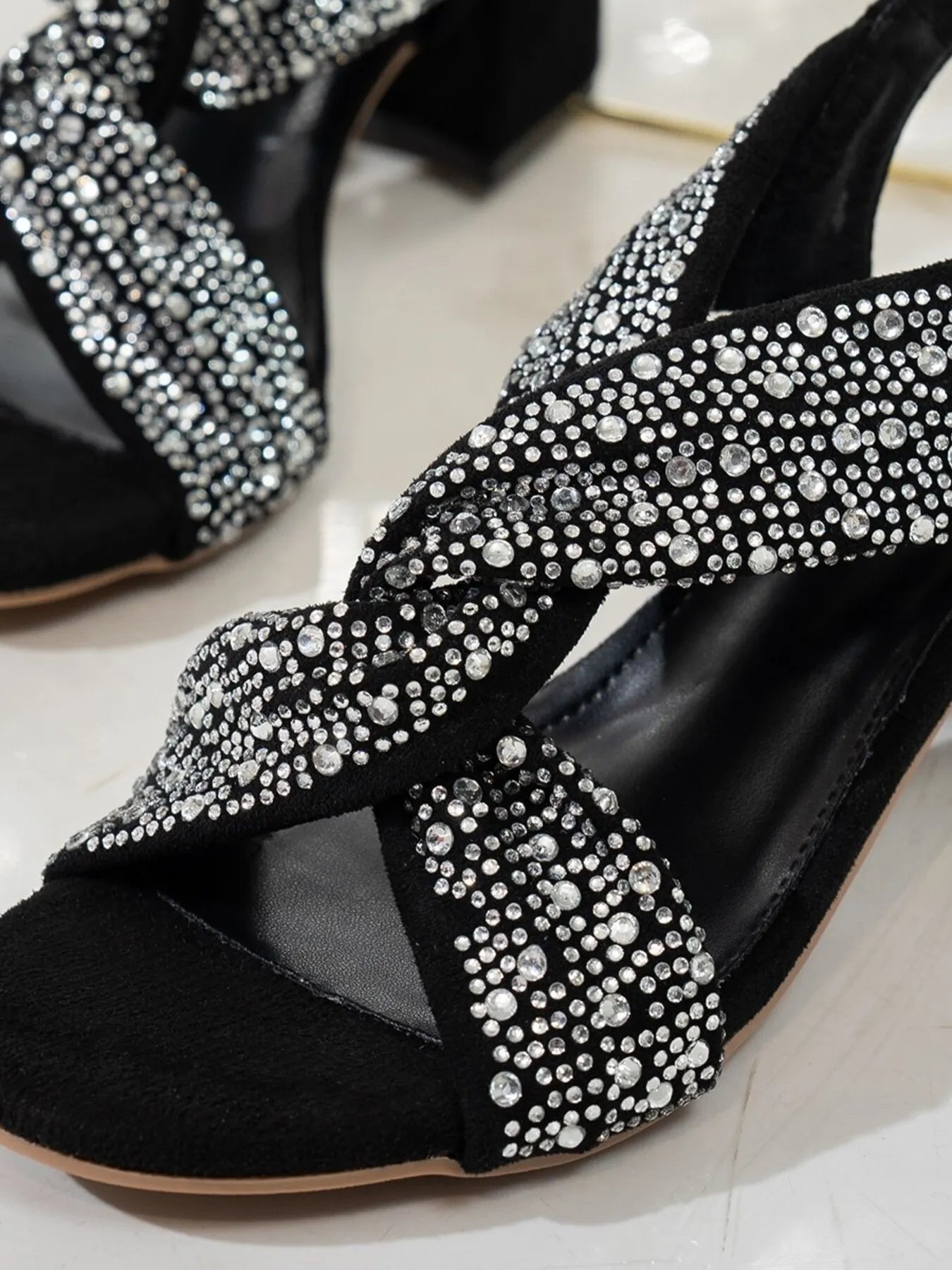 Rhinestone Block Heel Sandals