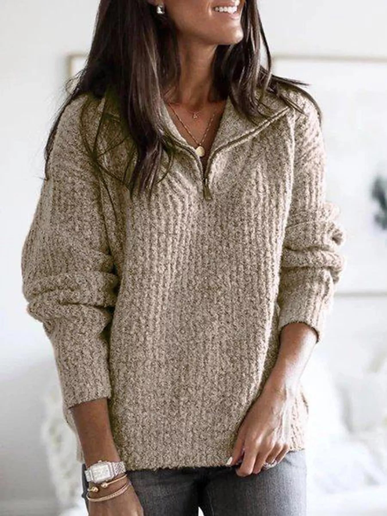 Full Size Half-Zip Textured Sweater Plus Size
