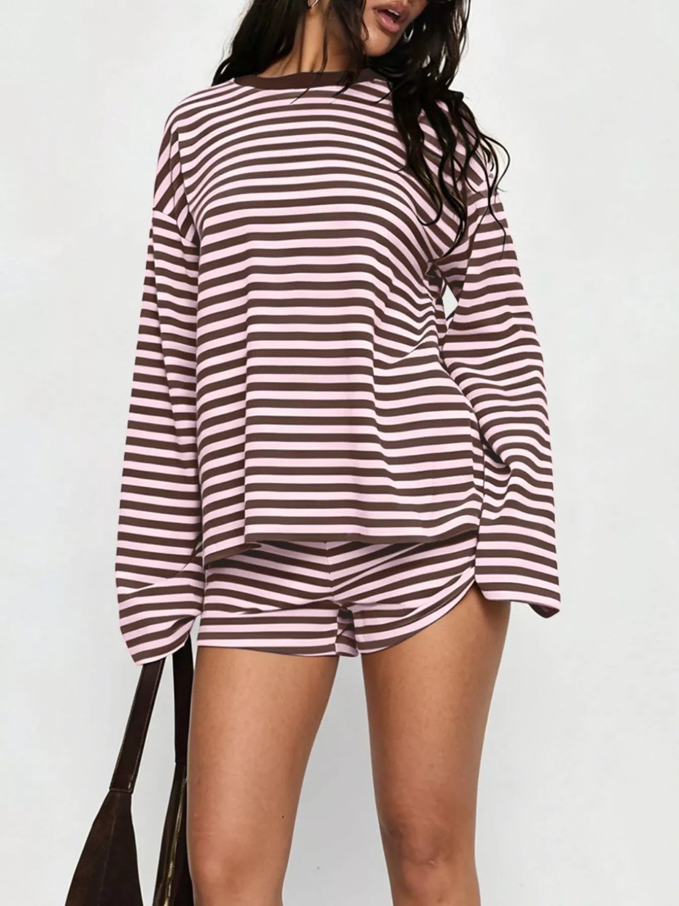 Striped Long-Sleeve Top and Shorts Set