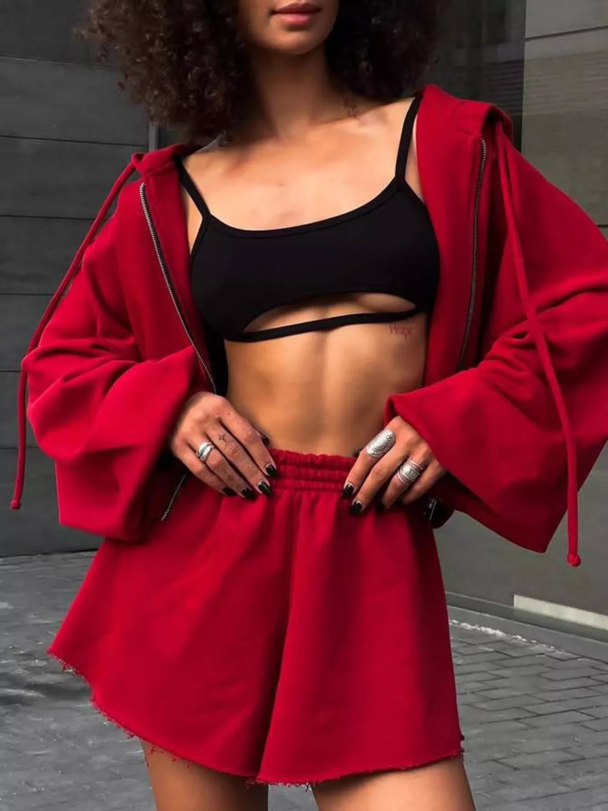 Oversized Zip-Up Hoodie and Shorts Set