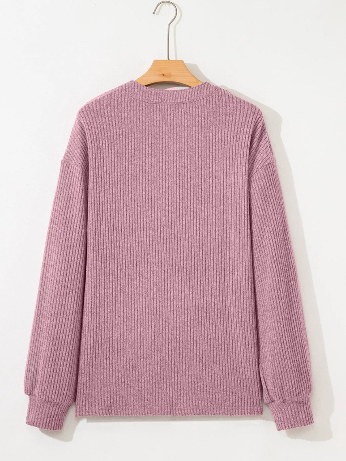 Ribbed Texture Drop Shoulder Henley Top