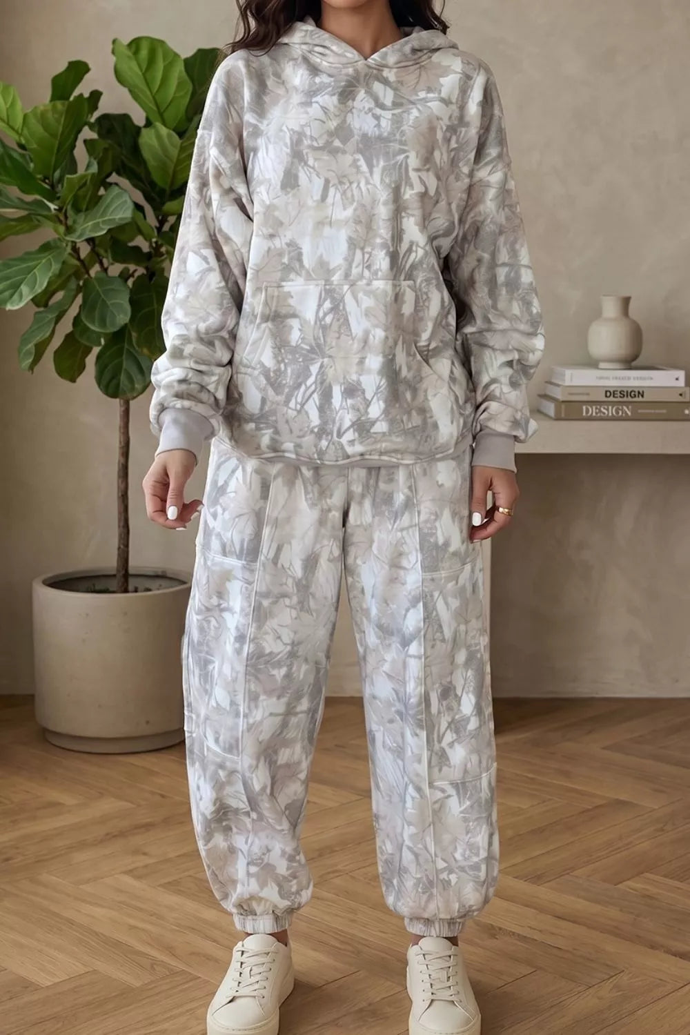 Multicolour Abstract Print Long Sleeve Elastic Waist Pant Set