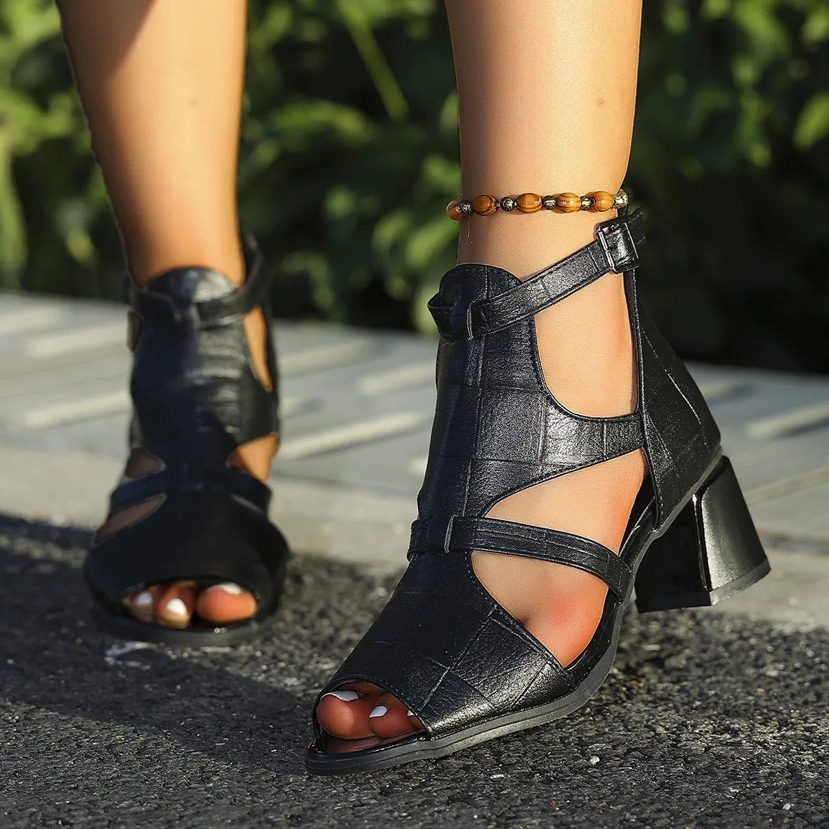 Buckle Block Heels Sandals